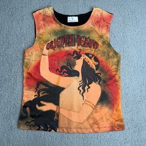 The Travel Collection art nouveau graphic tank top orange red sleeveless size L